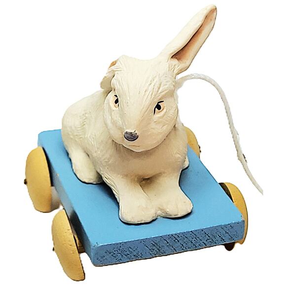 1988 Vintage Victorian-styled "Adrianne's Rabbit" on a Wagon By Jan Hagara - Picture 1 of 8